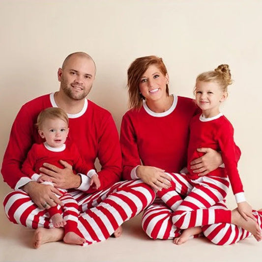 Christmas Pajamas Set Striped Print