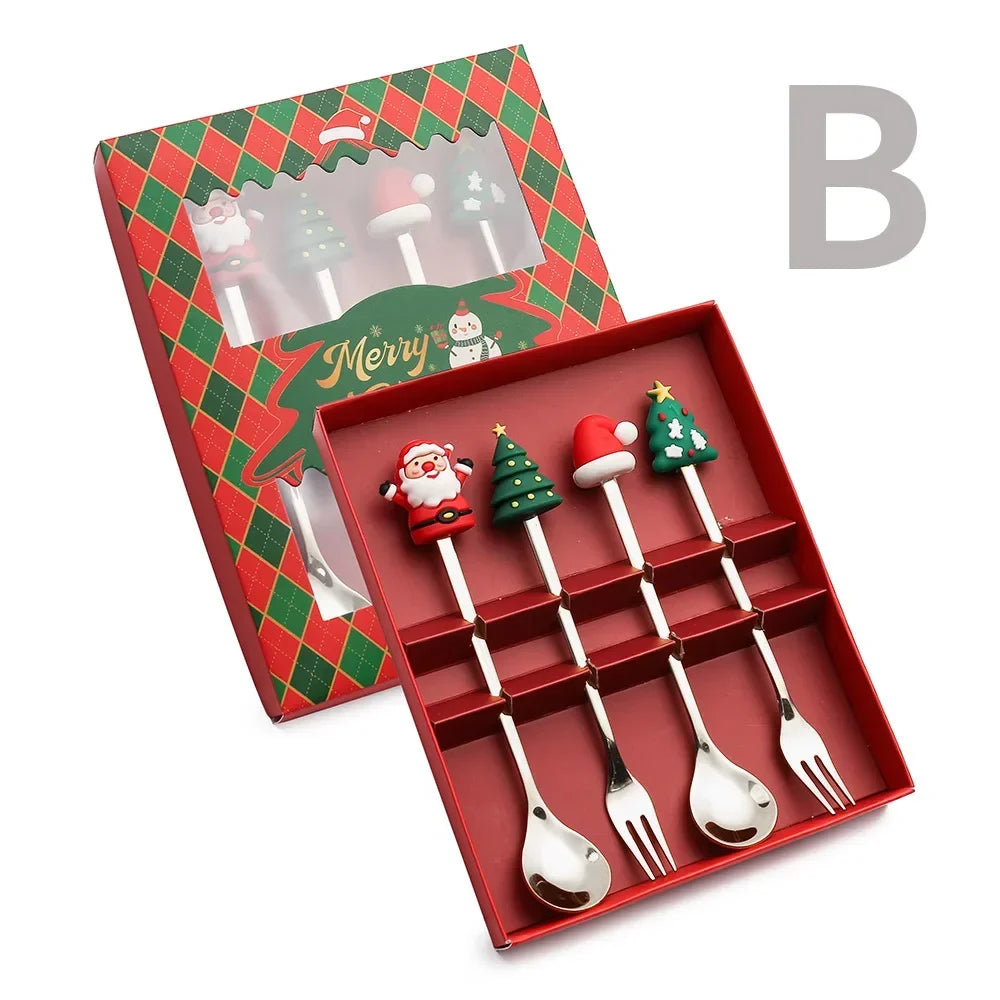 4pcs/Set Christmas Gift Gold Silver Spoon Fork Set