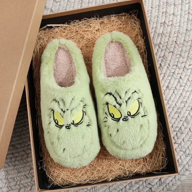 Christmas Grinch Plush Slippers Women