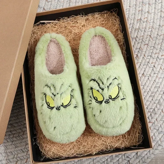 Christmas Grinch Plush Slippers Women