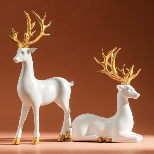 Reindeer Figurines Sculpture Home Christmas Decoration