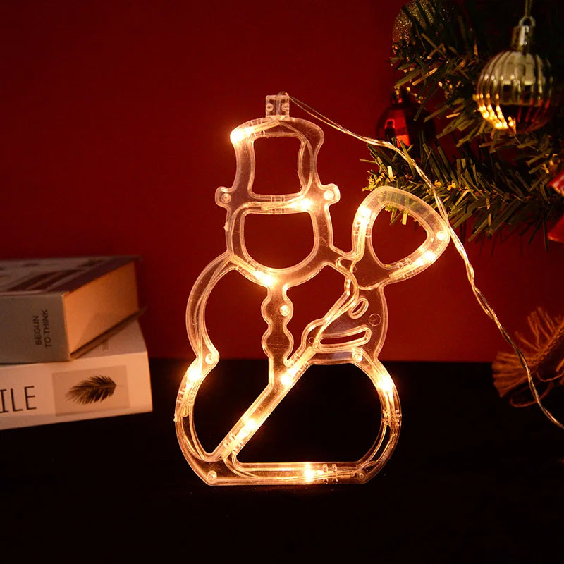 Christmas LED Light Snowflake Santa Deer Hanging Window Ornament