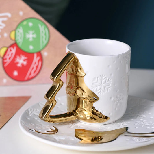 Christmas Tree White & Gold Cup