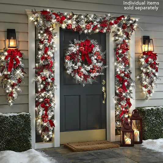 Flocked PVC Christmas Decoration Flower Wreath Vine Garland