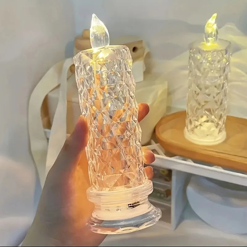 Decor Crystal Candles LED Light Transparent Flameless Battery Power