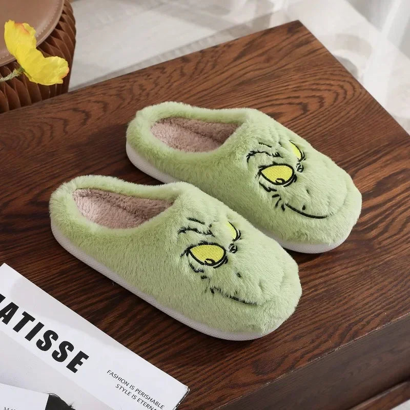 Christmas Grinch Plush Slippers Women