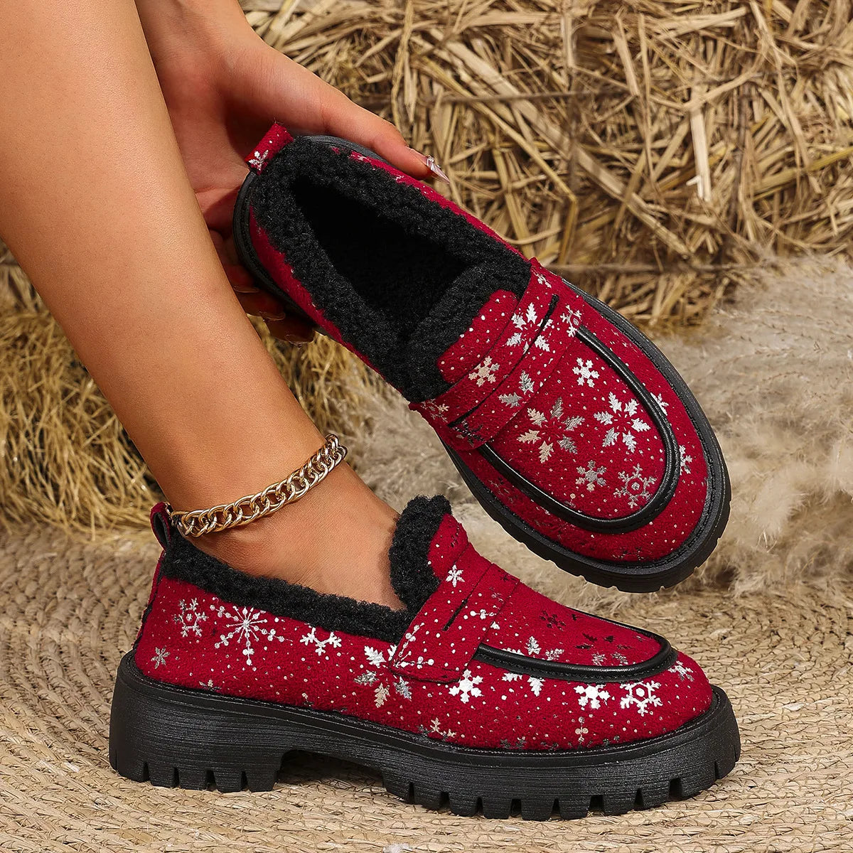 Christmas Shoes Slip on Thick Sole Loafers