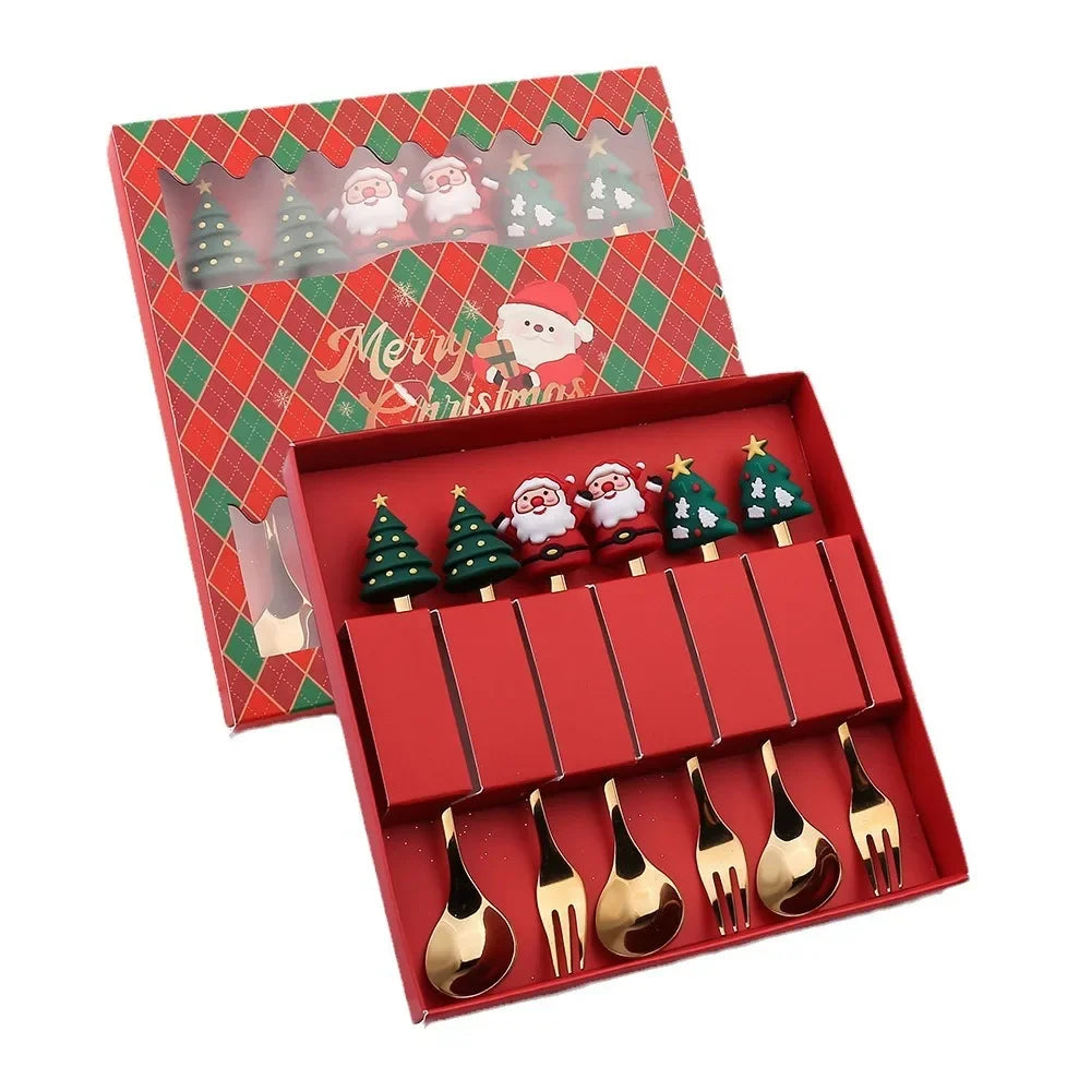 4pcs/Set Christmas Gift Gold Silver Spoon Fork Set
