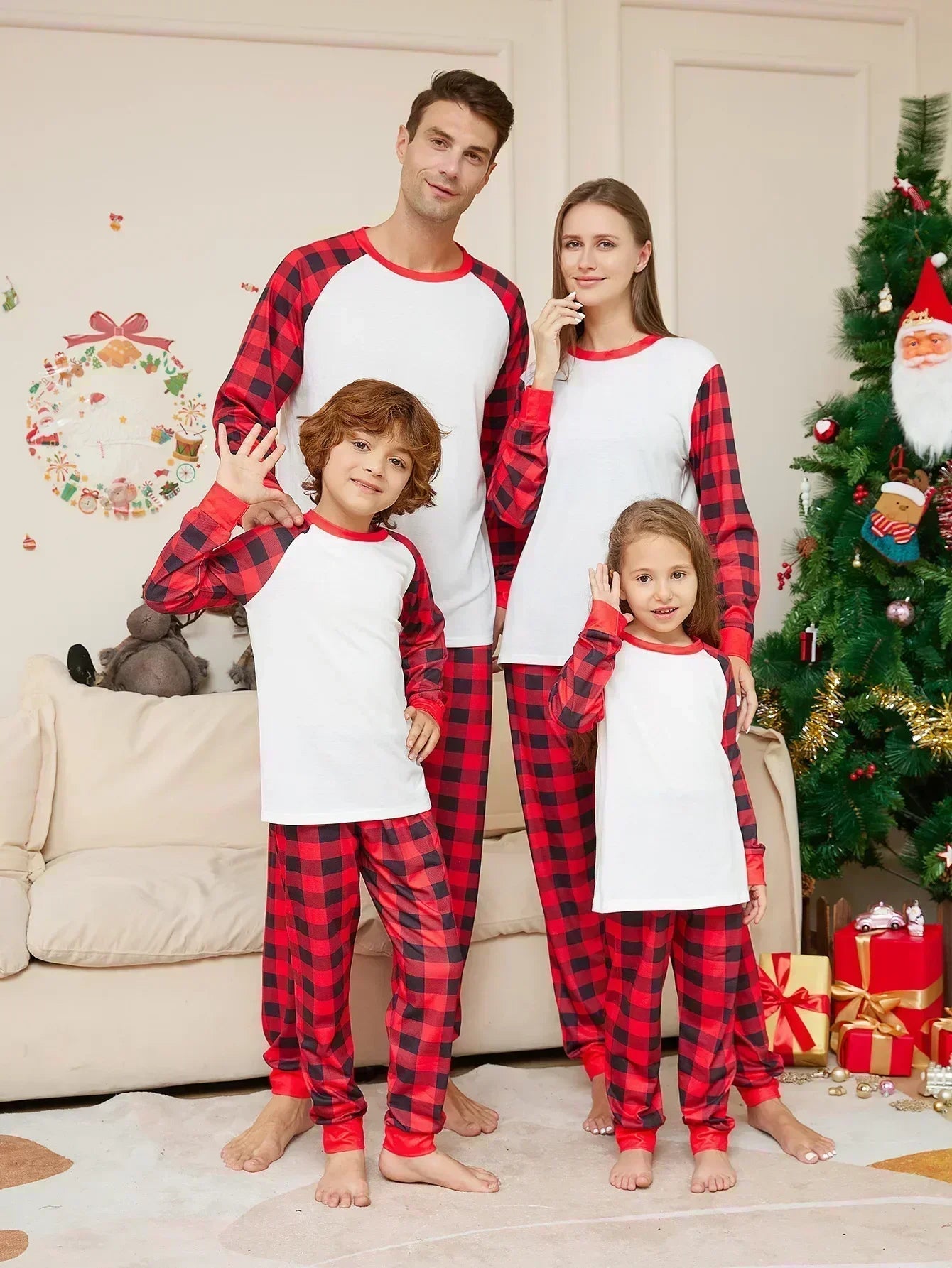 Plaid Print Christmas Pajamas Sets