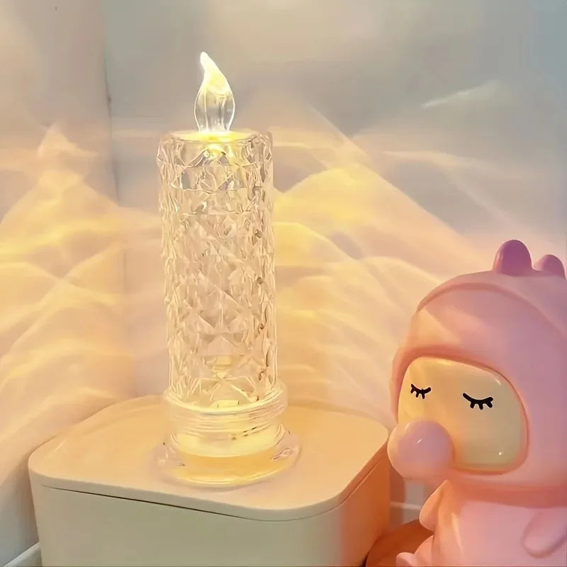 Decor Crystal Candles LED Light Transparent Flameless Battery Power