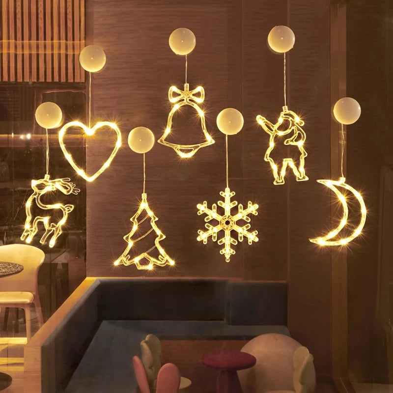 Christmas LED Light Snowflake Santa Deer Hanging Window Ornament