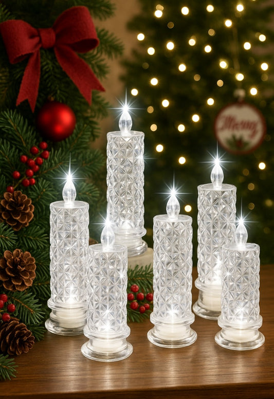 Decor Crystal Candles LED Light Transparent Flameless Battery Power