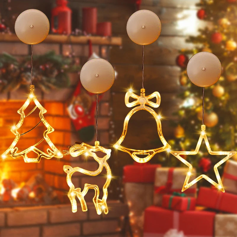 Christmas LED Light Snowflake Santa Deer Hanging Window Ornament