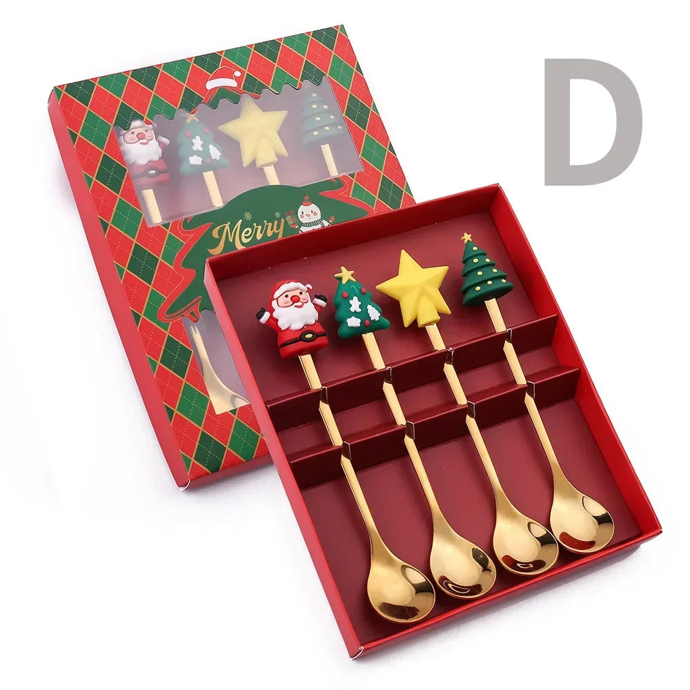 4pcs/Set Christmas Gift Gold Silver Spoon Fork Set
