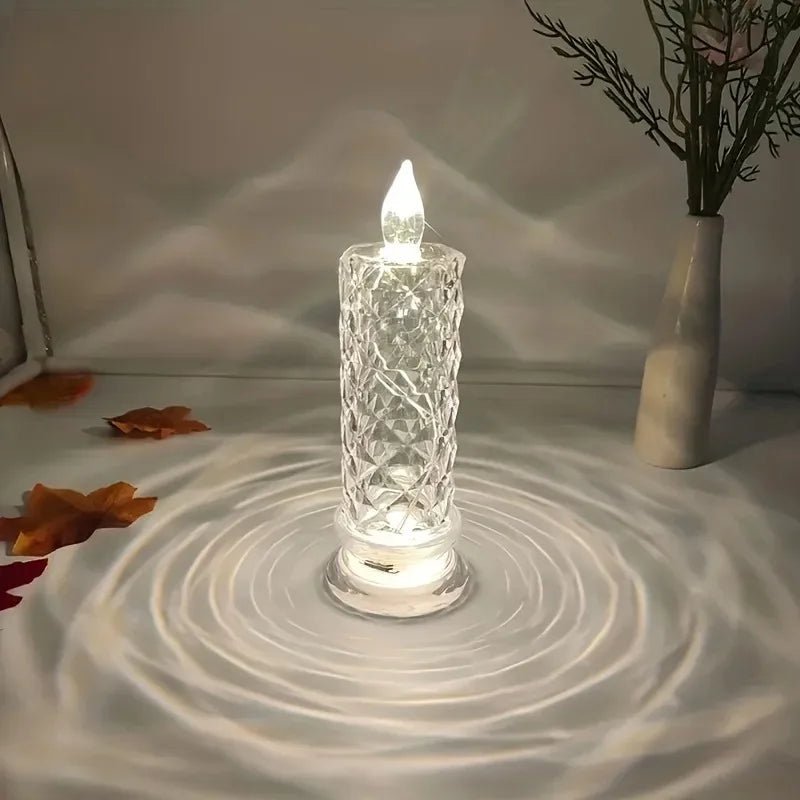 Decor Crystal Candles LED Light Transparent Flameless Battery Power
