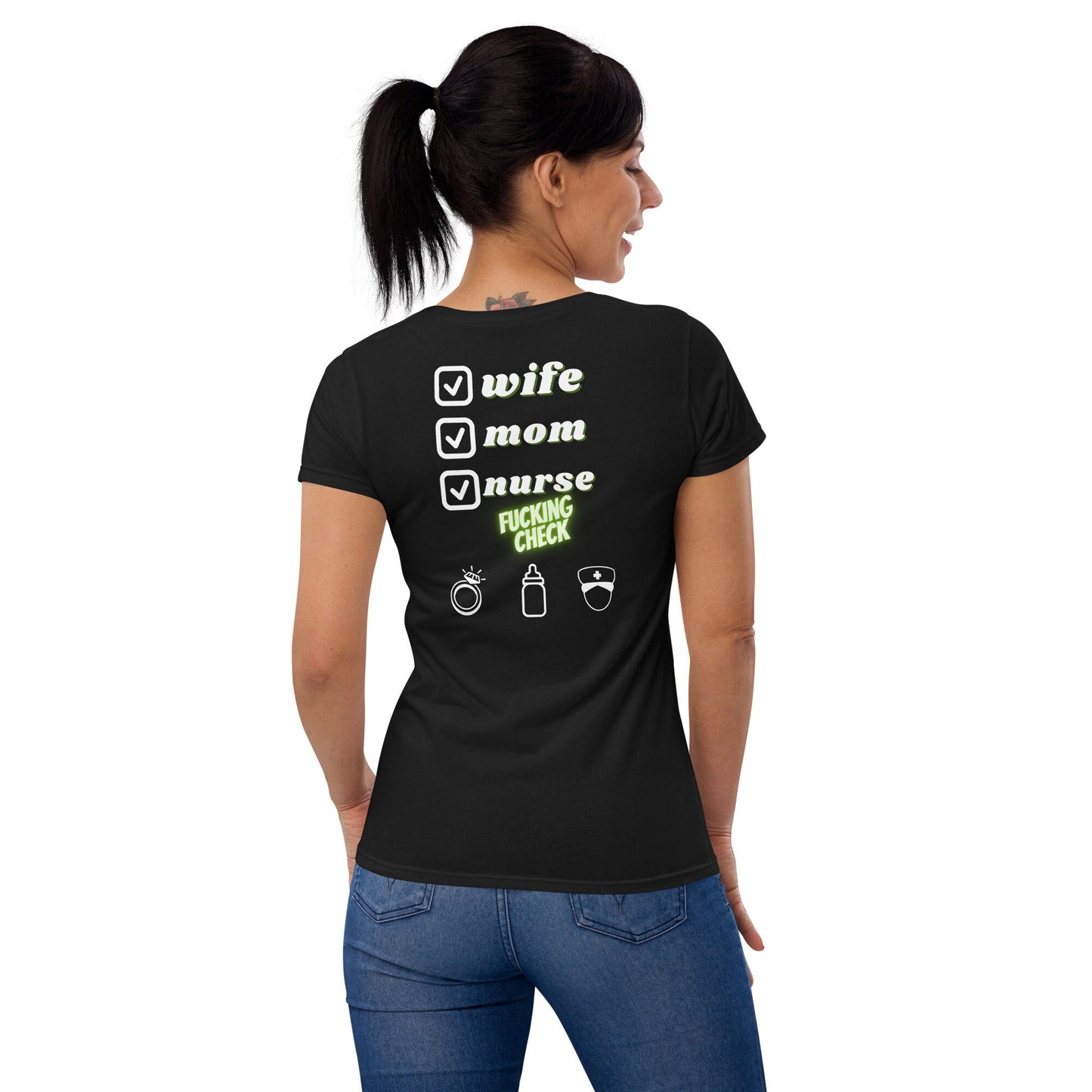 Wife Mom Nurse Short Sleeve T-shirt/Mother's Day/Nurse Graduation Gift/Wife Life/Birthday Present Idea/Cute Message Custom Shirt