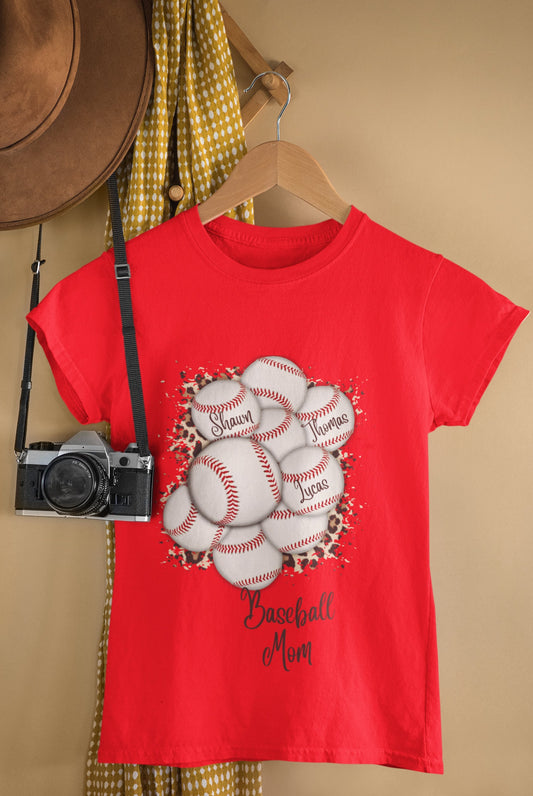 Baseball Mom Custom T-shirt With Names/Mother's Day Gift/Baseball Outfit/Boy Mama Birthday Present/Baseball Player