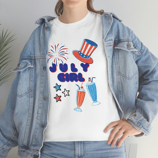 July Girl Customized T-shirt/Born In July T-shirt/4th Of July Celebration Themed Birthday T-shirt/Birthday Present/July Born Gift