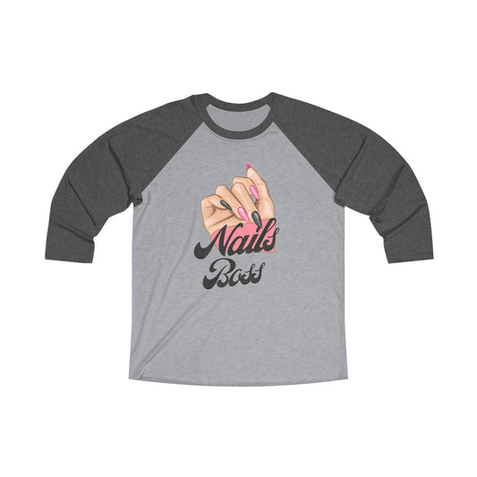 Nails Boss Personalized Shirt/Unisex Tri-Blend Long Sleeve Raglan Tee/Nail Technician Customized T-shirt/Birthday Present/Gift Idea