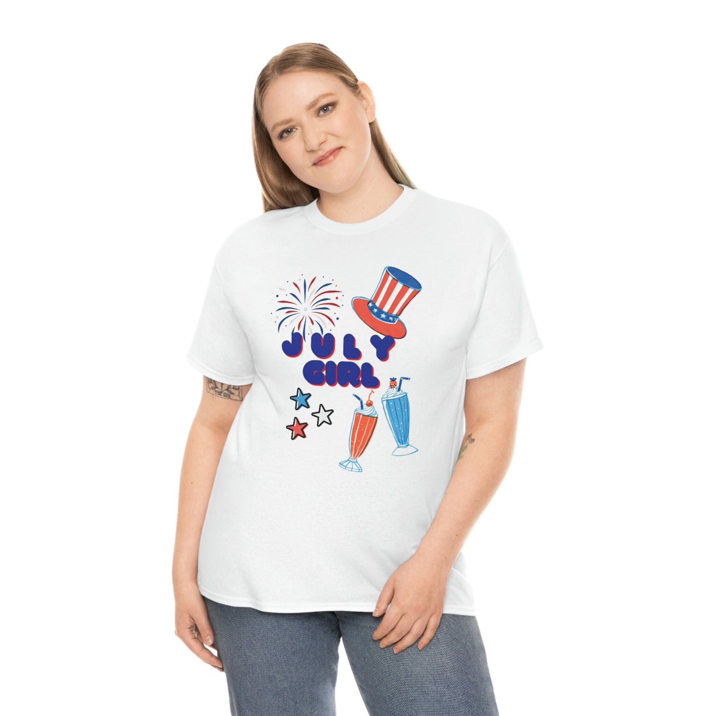 July Girl Customized T-shirt/Born In July T-shirt/4th Of July Celebration Themed Birthday T-shirt/Birthday Present/July Born Gift