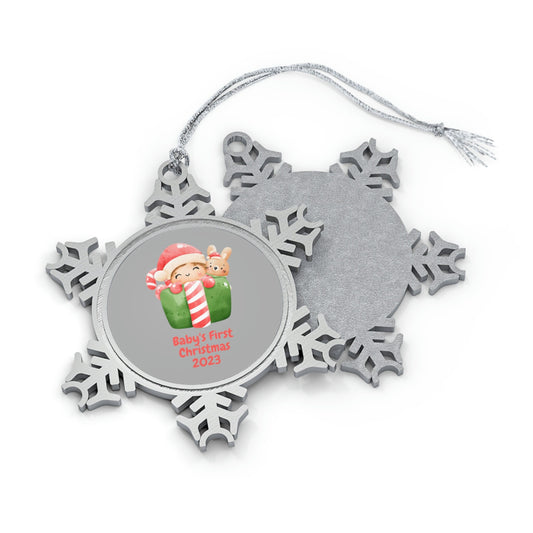 Baby's First Christmas Ornament/Personalized Pewter Snowflake Ornament/Trending Now/Baby Shower Gift Idea/Stocking Stuffer Idea