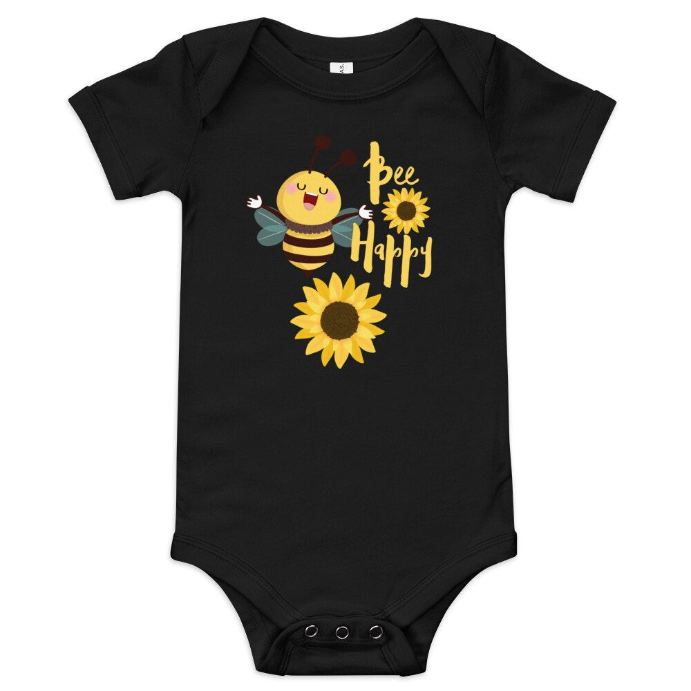 Bee Happy Baby Short Sleeve One Piece/Bee Theme Baby Shower Gift Idea/Bee Happy Outfit/Trending Now/Baby On The Way Present