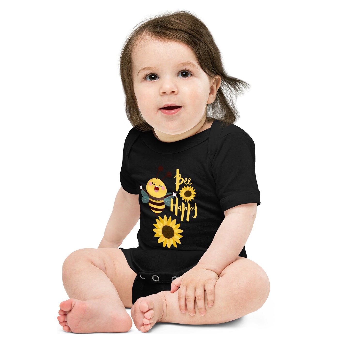 Bee Happy Baby Short Sleeve One Piece/Bee Theme Baby Shower Gift Idea/Bee Happy Outfit/Trending Now/Baby On The Way Present