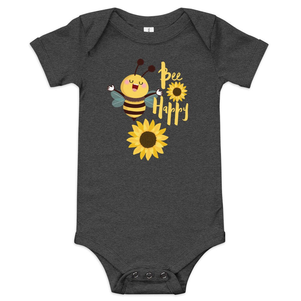 Bee Happy Baby Short Sleeve One Piece/Bee Theme Baby Shower Gift Idea/Bee Happy Outfit/Trending Now/Baby On The Way Present