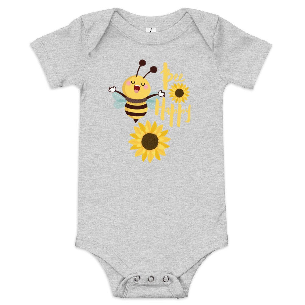 Bee Happy Baby Short Sleeve One Piece/Bee Theme Baby Shower Gift Idea/Bee Happy Outfit/Trending Now/Baby On The Way Present