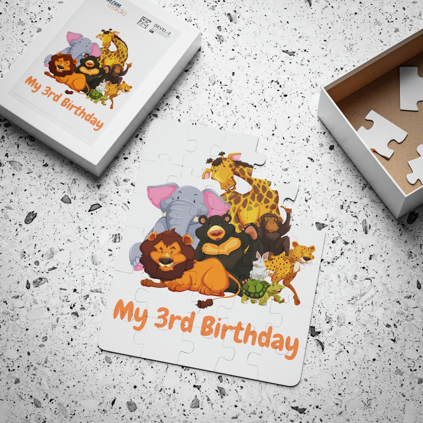 3rd Birthday Gift Idea/Safari Theme Kids Puzzle 30-Piece/3rd Birthday Personalized Present/Custom Kids Puzzle/Trending Now Animals