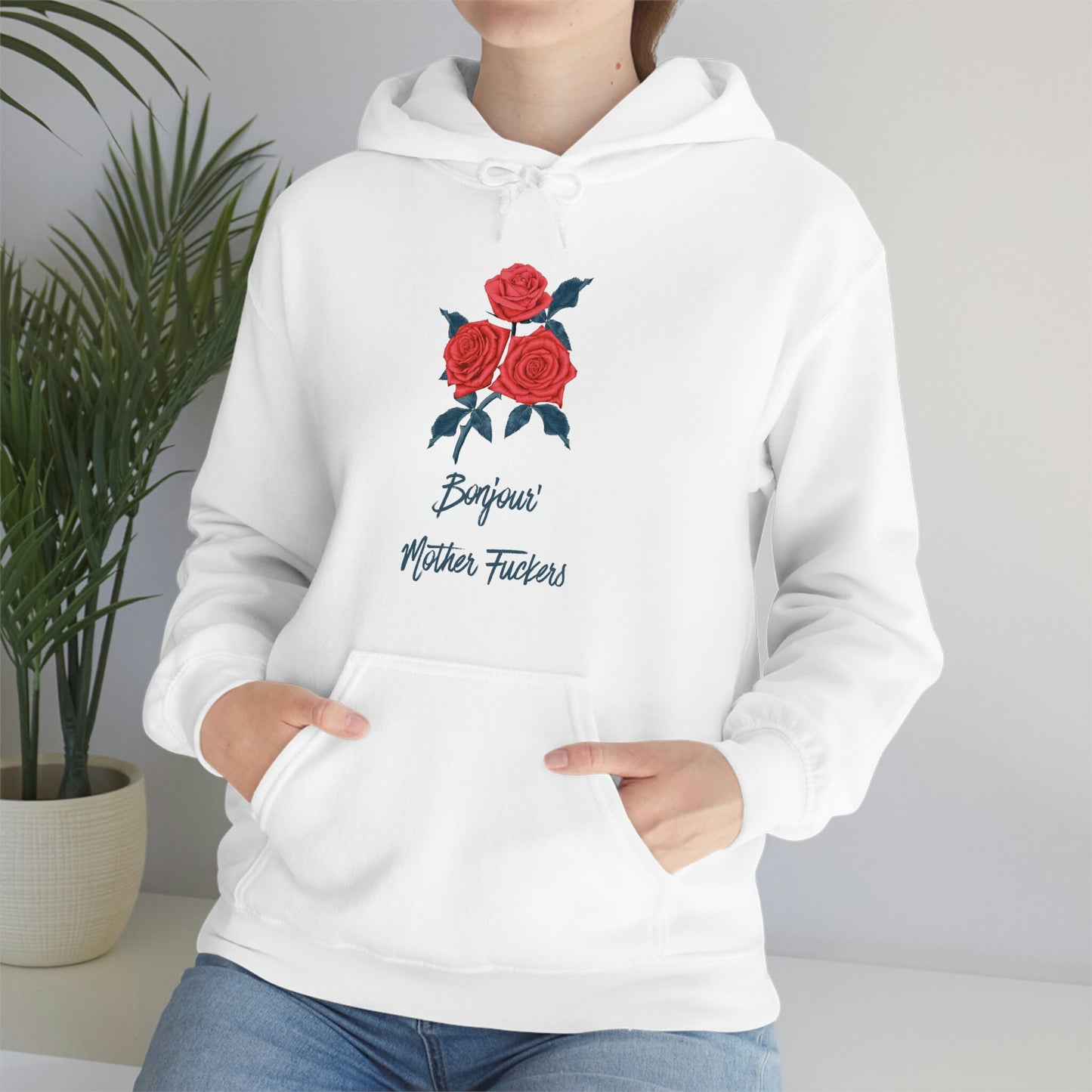 Bonjour Mother Fuckers Unisex Heavy Blend Hooded Sweatshirt/Funny Message Birthday Present Idea/Gifts For Her Him/Customized Shirt