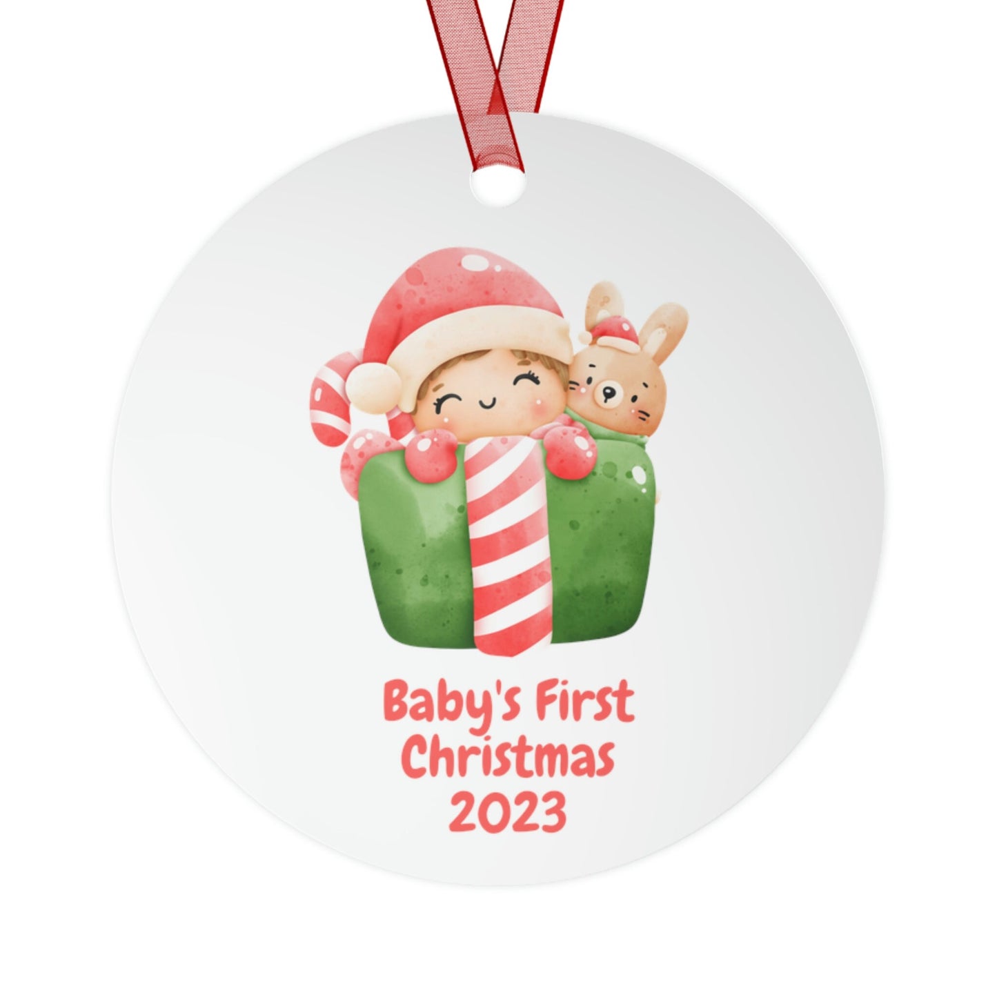 Personalized Christmas Ornament/Baby's First Christmas Metal Ornament/Trending Now/Baby Shower Gift Idea/Baby On The Way/Custom