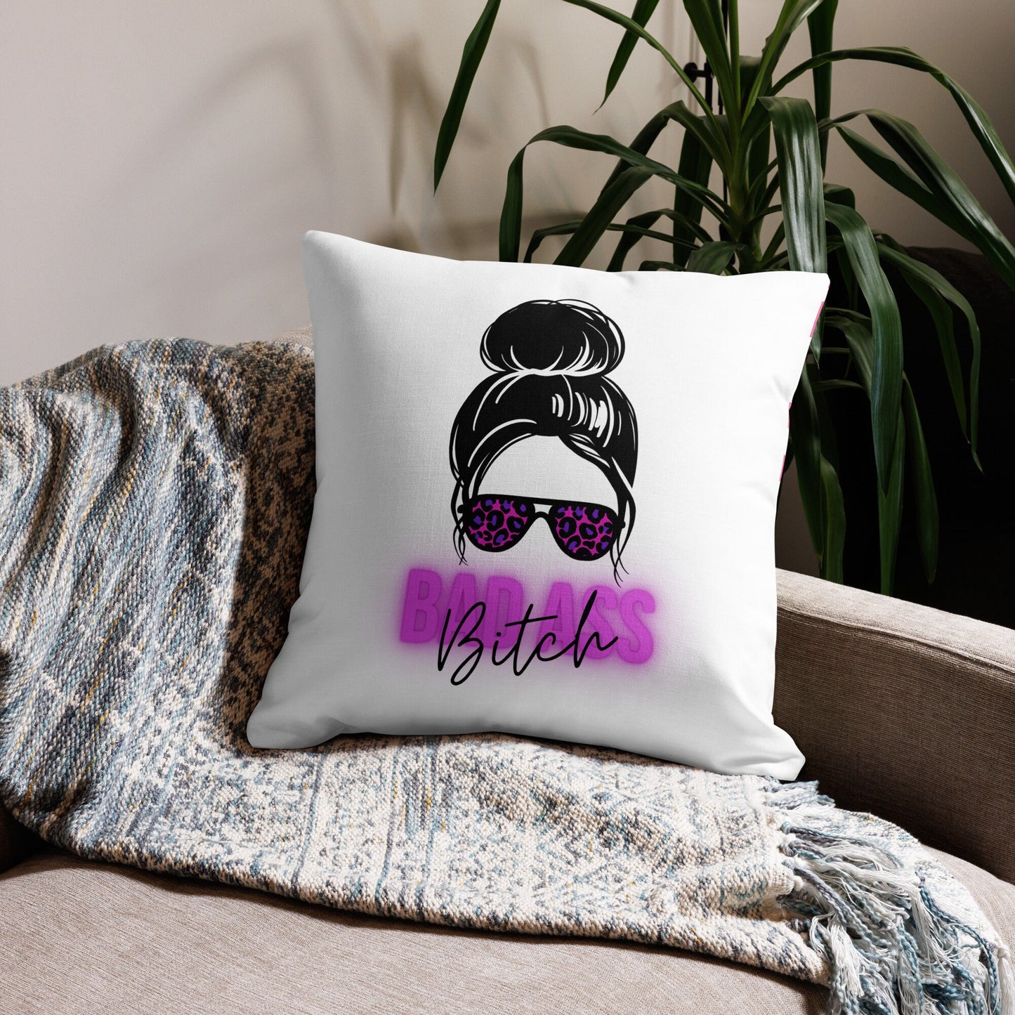 Bad Ass Bitch Customized Premium Pillow/Personalized Messy Bun Wife Pillow/Trending Now/Bestie Present Idea/Bridal Shower Gift