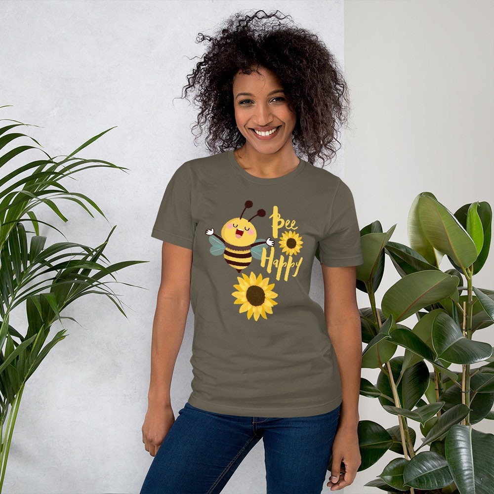 Bee Happy Unisex T-shirt/Baby Shower Bee Theme Outfit Idea/Trending Now/Happy Birthday Present/Mommy To Be/Thank You Gift/Custom