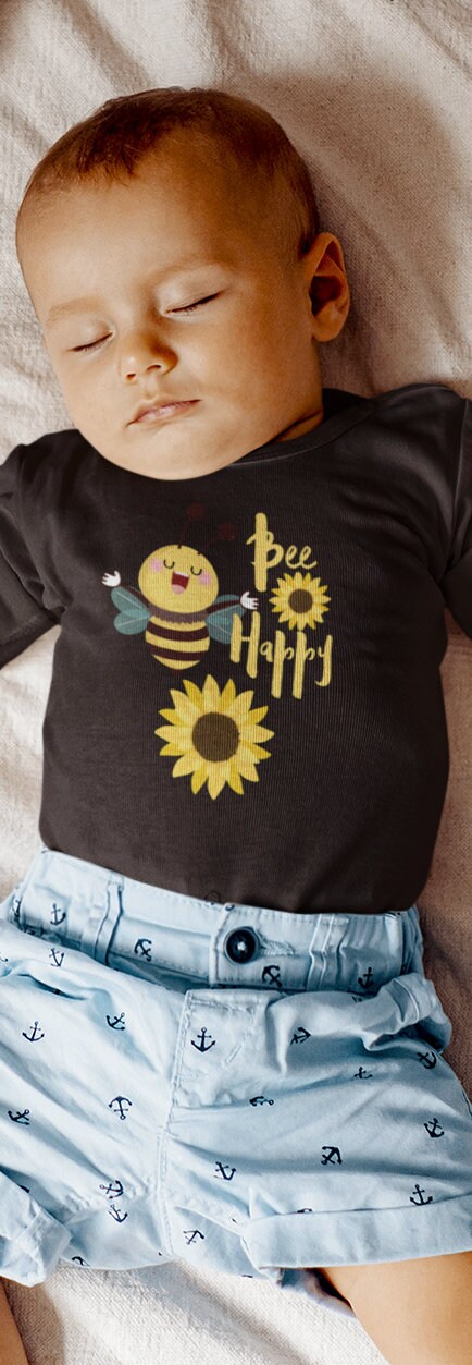 Bee Happy Baby Short Sleeve One Piece/Bee Theme Baby Shower Gift Idea/Bee Happy Outfit/Trending Now/Baby On The Way Present