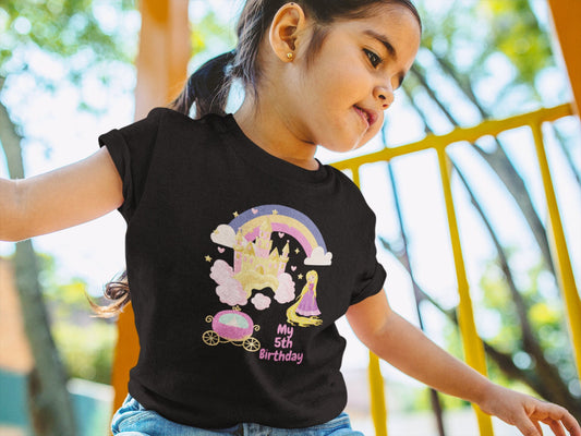 Girls Princess Theme Customized T-shirt Turning 5/5th Birthday Party Outfit/Princess Personalized Birthday Present/Trending Now Shirt