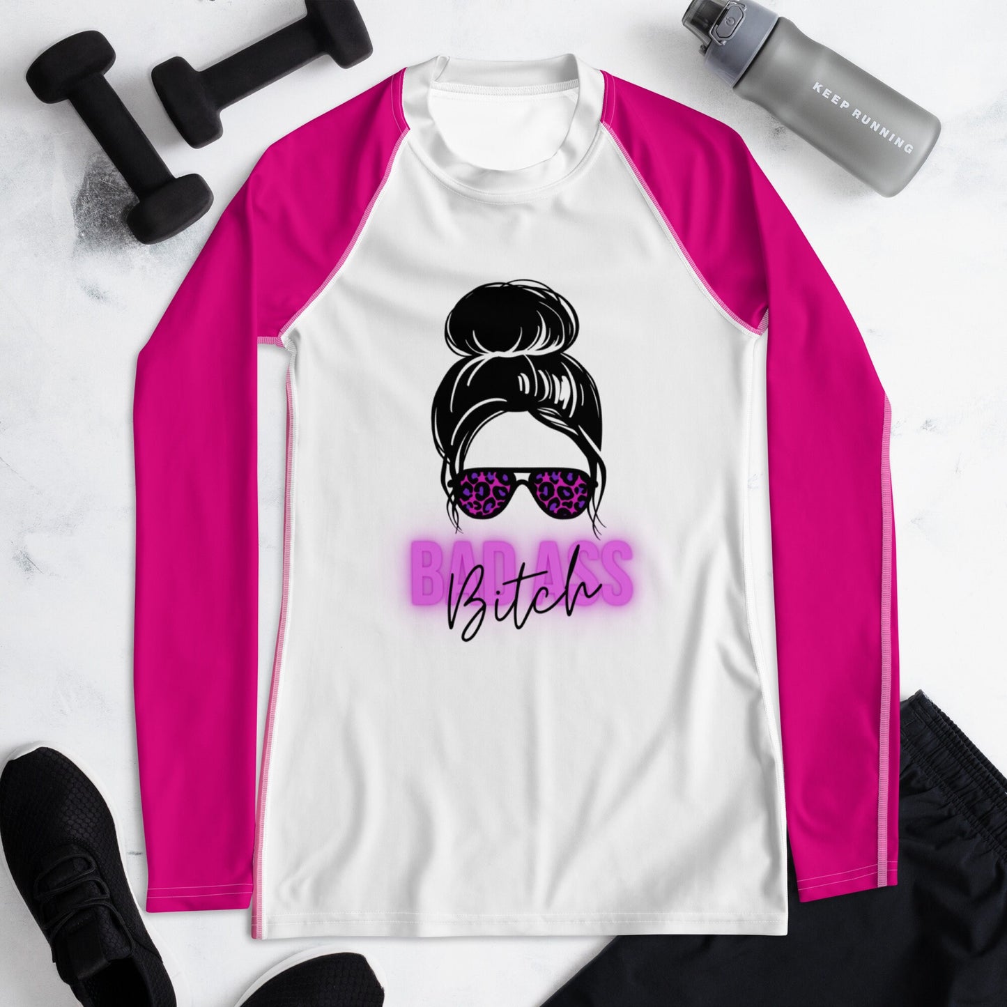 Bad Ass Bitch Women's Rash Guard/Wife Birthday Gift Idea/Bad Ass Mom Present/Bestie Beach Outfit/Sister Matching Rashguard Idea