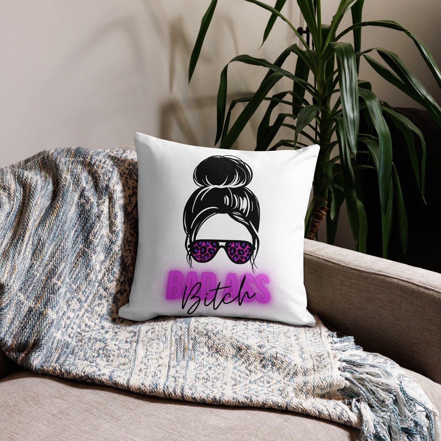 Bad Ass Bitch Customized Premium Pillow/Personalized Messy Bun Wife Pillow/Trending Now/Bestie Present Idea/Bridal Shower Gift