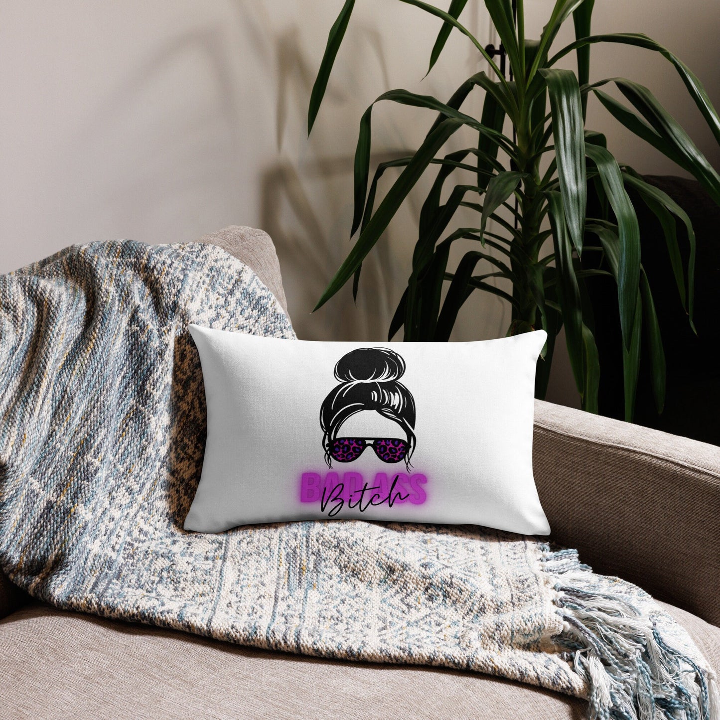 Bad Ass Bitch Customized Premium Pillow/Personalized Messy Bun Wife Pillow/Trending Now/Bestie Present Idea/Bridal Shower Gift