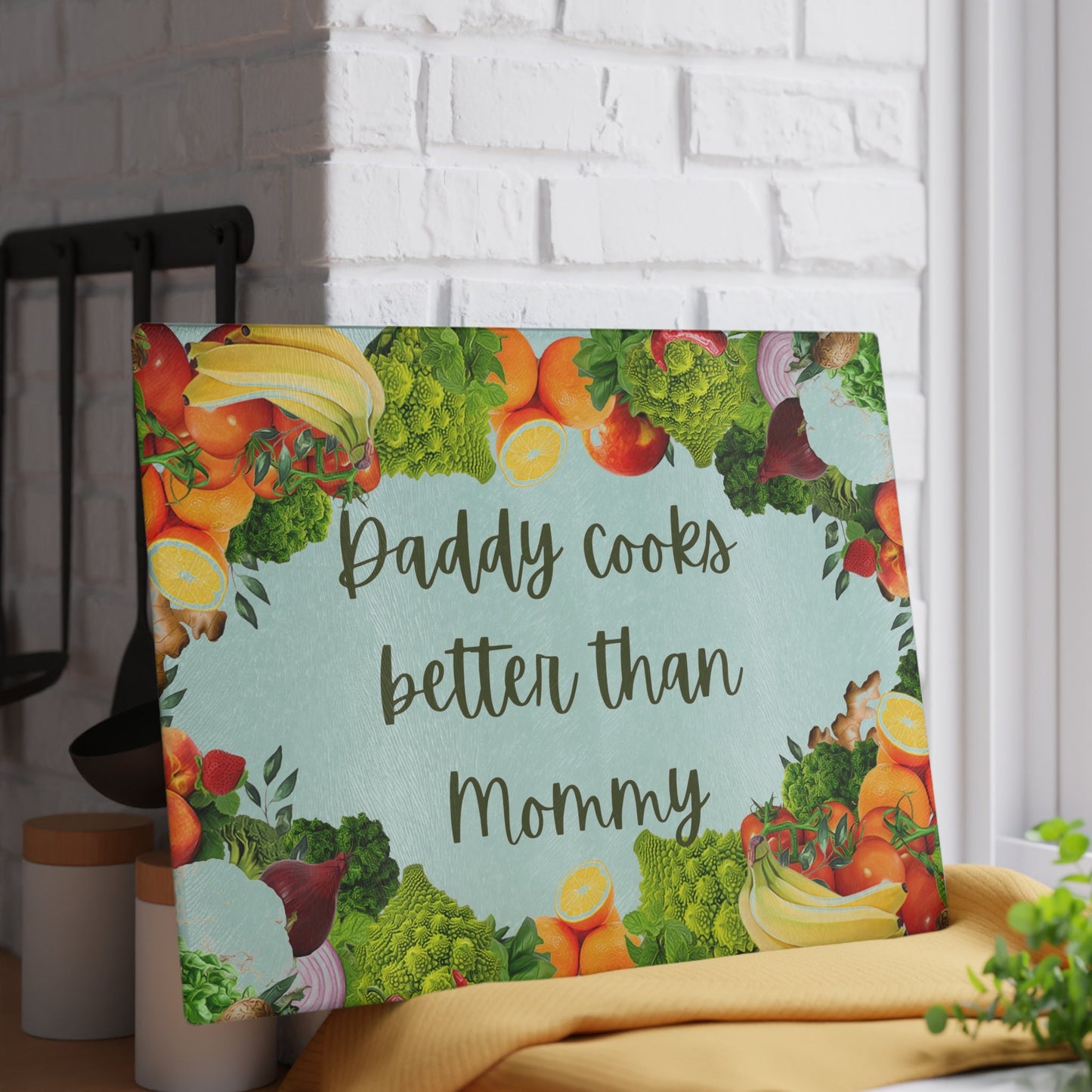 Daddy Cooks Better Than Mommy Glass Cutting Board/Father's Day Personalized Board/Birthday Gift Present For Dads/Trending Now/Decor