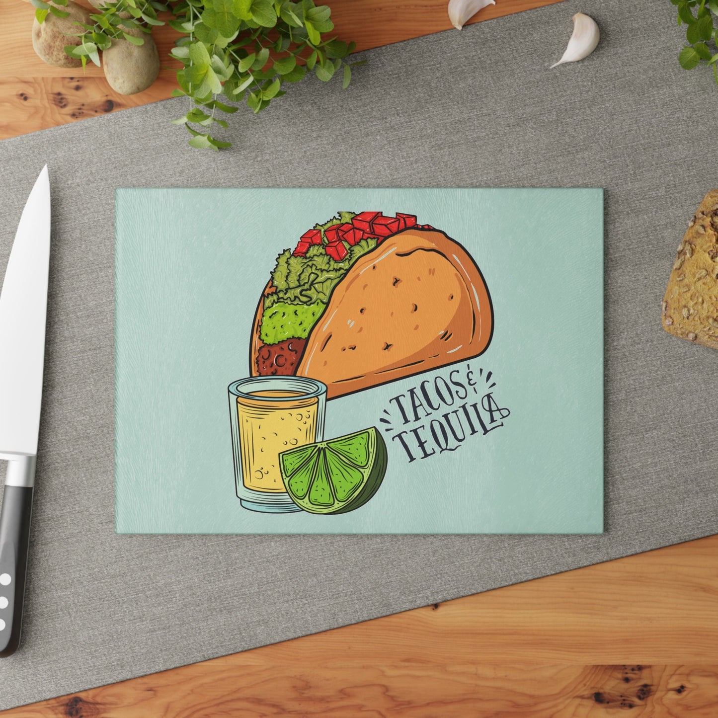 Tacos And Tequila Glass Cutting Board/Mexican Taco Night/Latino Fiesta Kitchen Item/Tequila Lovers/Taco Tuesday Birthday Theme Idea