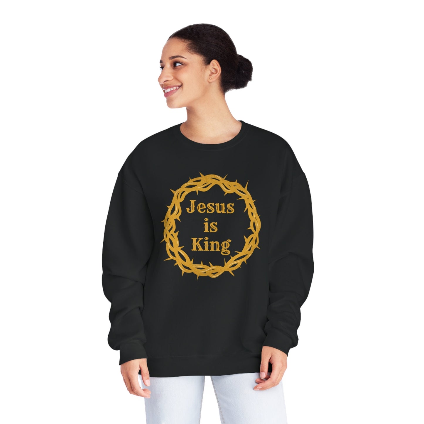 Jesus Is King Unisex NuBlend® Crewneck Sweatshirt/Jesus Personalized Shirt/Christian Gift Idea/Jesus Lord Savior/Son Of God/Custom