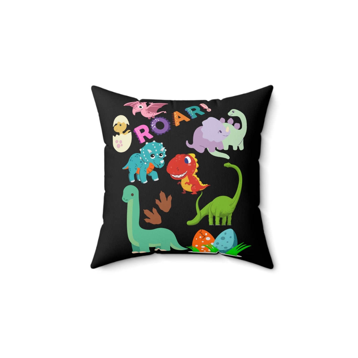 Kids Dinosaur Theme Spun Polyester Square Pillow/Toddler Customized Decorative Pillow/Kids Bedroom Pillow/Kids Birthday Present Trend
