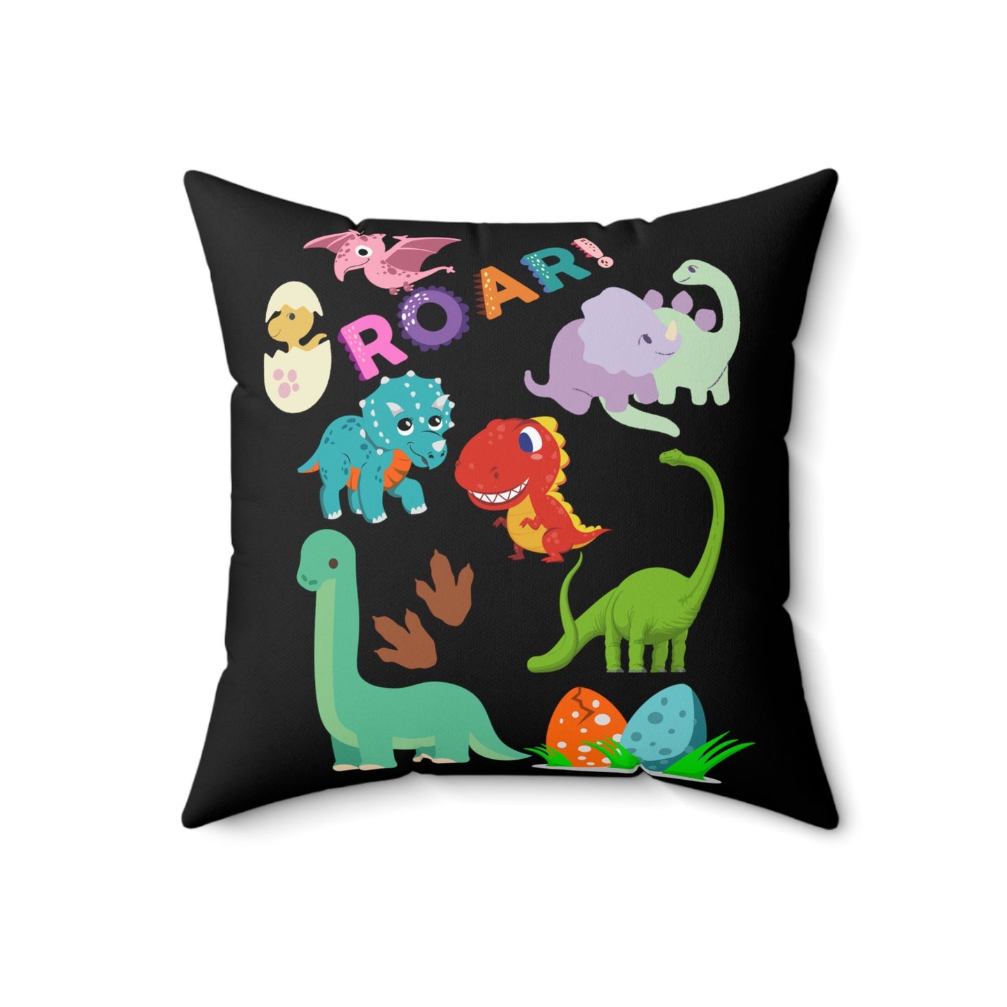 Kids Dinosaur Theme Spun Polyester Square Pillow/Toddler Customized Decorative Pillow/Kids Bedroom Pillow/Kids Birthday Present Trend