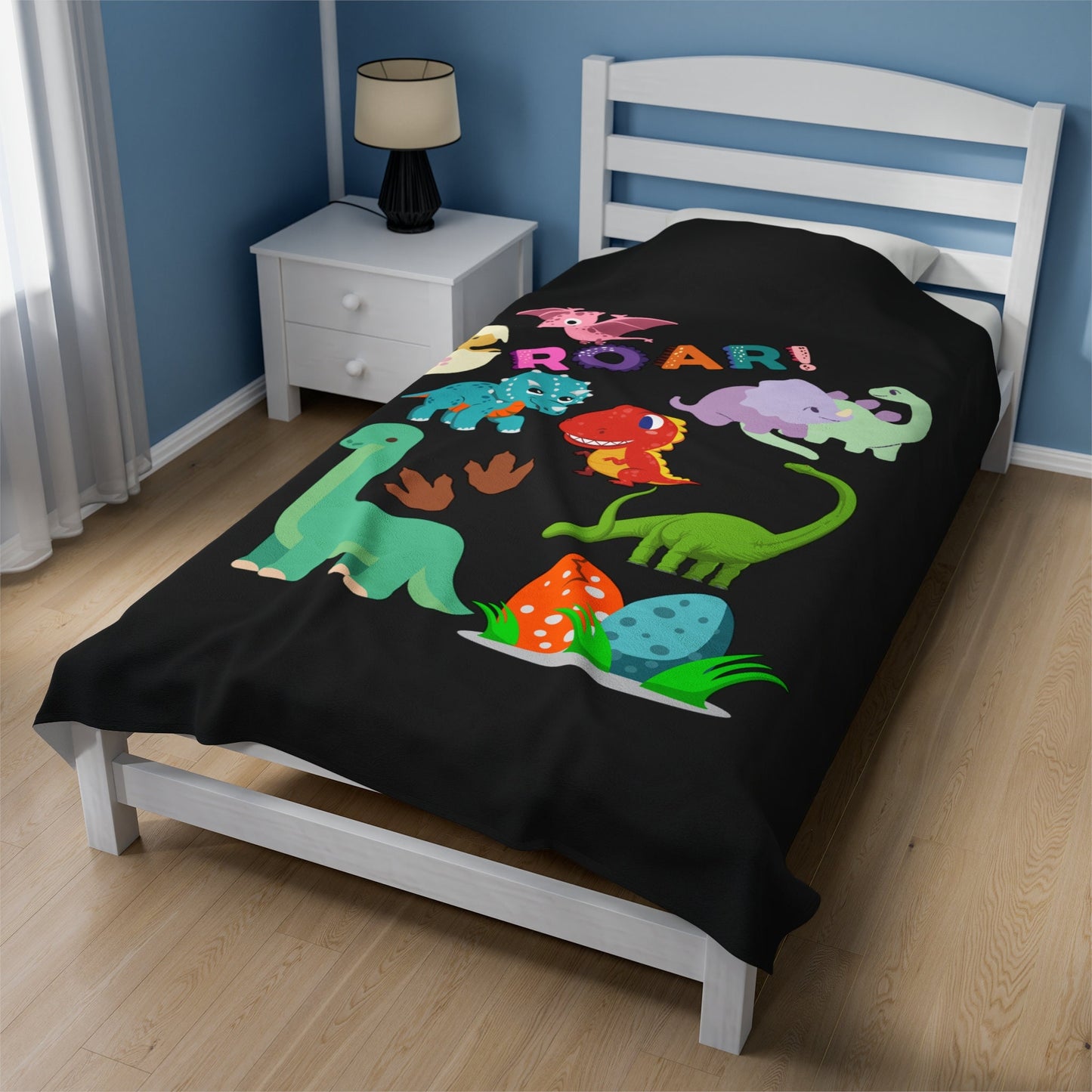 Dinosaur Customized Velveteen Plush Blanket/Dinosaur Theme Kids Bedroom Personalized Blanket/Custom Gift/Trending Now/Toddler Room