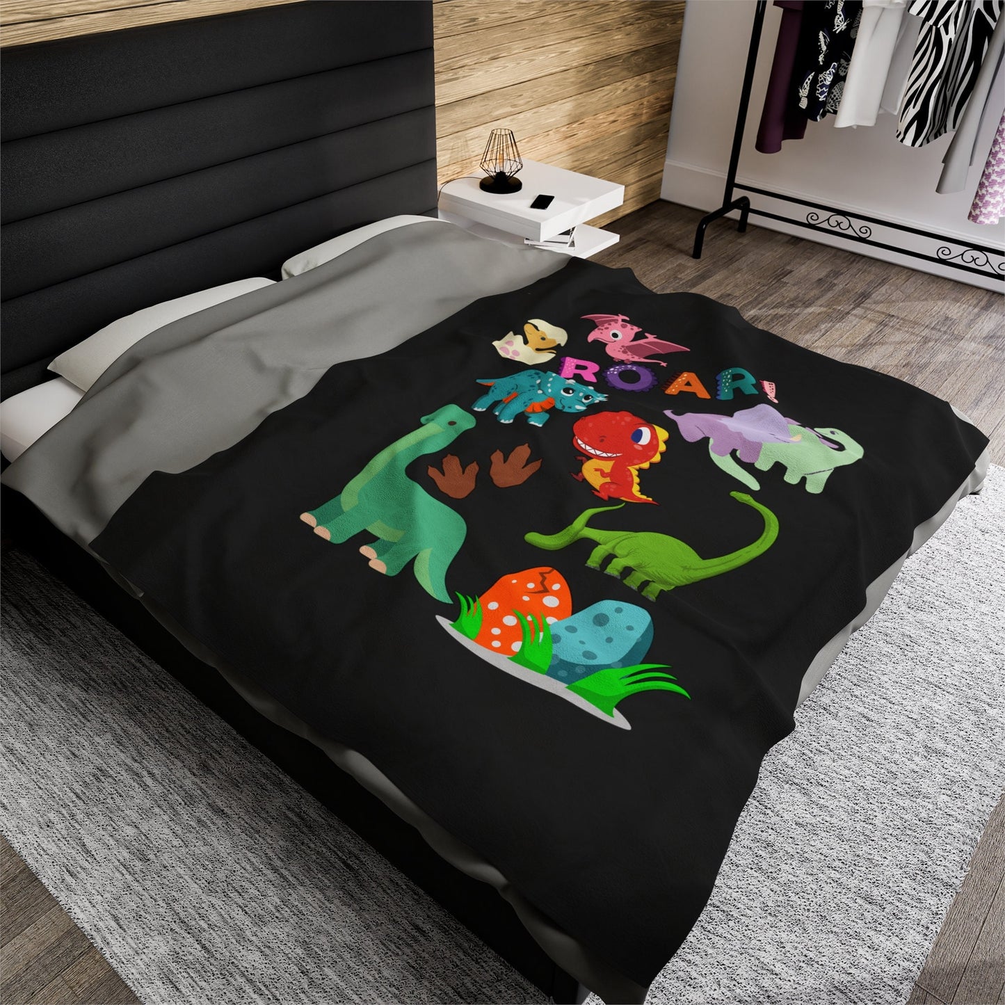 Dinosaur Customized Velveteen Plush Blanket/Dinosaur Theme Kids Bedroom Personalized Blanket/Custom Gift/Trending Now/Toddler Room