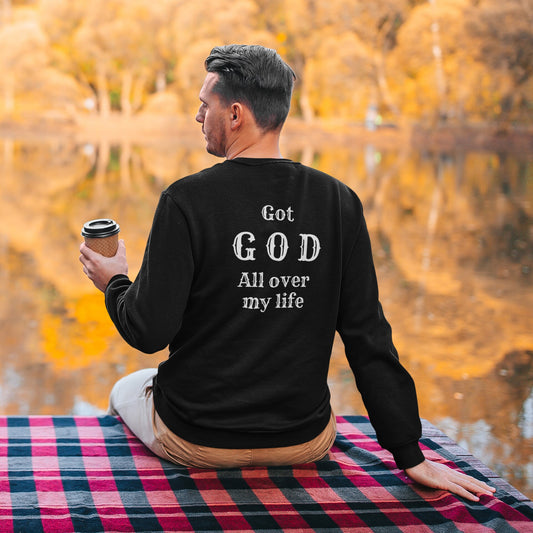 Don't Worry About Me Unisex Premium Crewneck Sweatshirt/Got GOD All Over My Life/Birthday Gift Idea Christian Friend/Trending Now