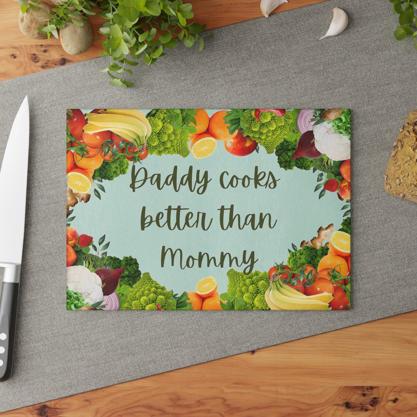 Daddy Cooks Better Than Mommy Glass Cutting Board/Father's Day Personalized Board/Birthday Gift Present For Dads/Trending Now/Decor