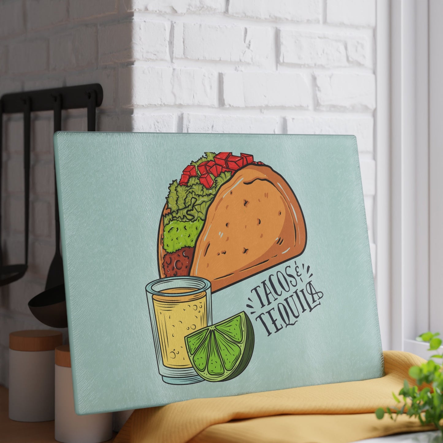 Tacos And Tequila Glass Cutting Board/Mexican Taco Night/Latino Fiesta Kitchen Item/Tequila Lovers/Taco Tuesday Birthday Theme Idea