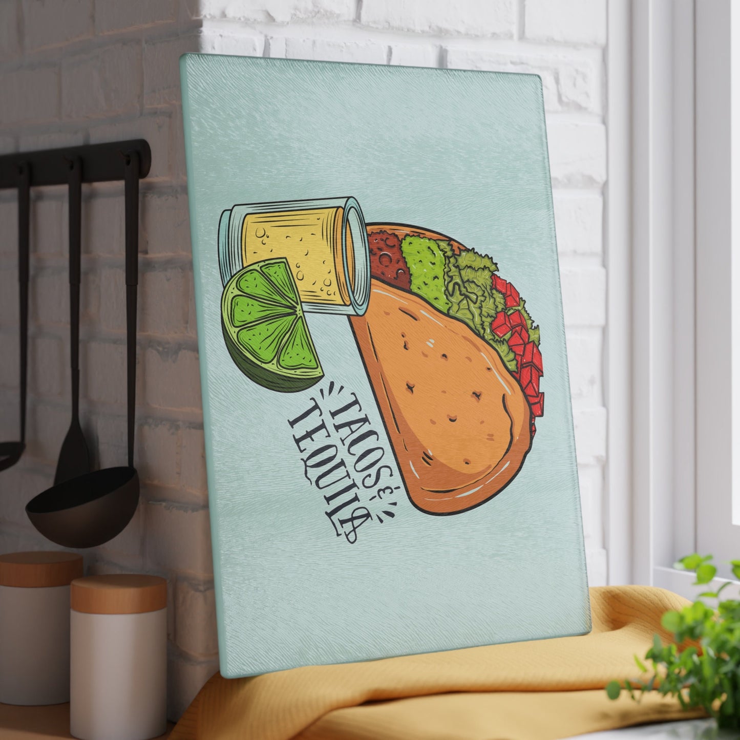 Tacos And Tequila Glass Cutting Board/Mexican Taco Night/Latino Fiesta Kitchen Item/Tequila Lovers/Taco Tuesday Birthday Theme Idea